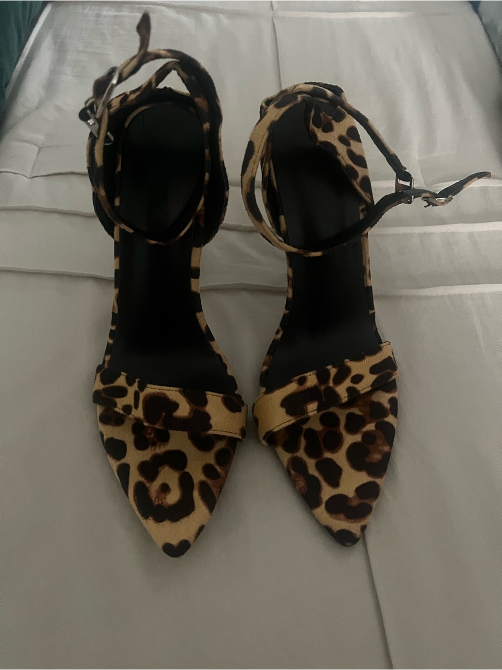 Leopard Print Ankle-Strap Pointed Toe Heel